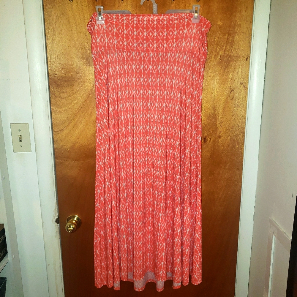 Lularoe Maxi Skirt Womens Plus Size Coral & White